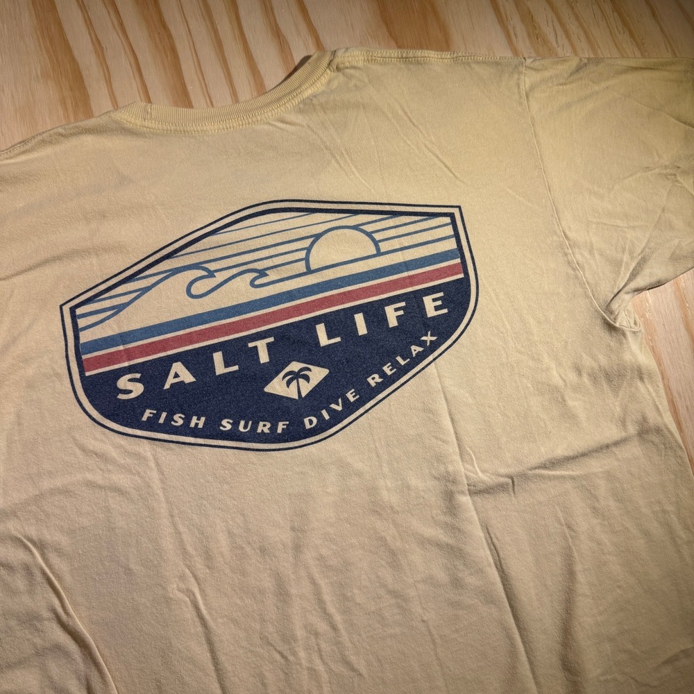 Salt Life Men's Fish Surf Dive Relax Sand Yellow Graphic Tee Shirt Size L